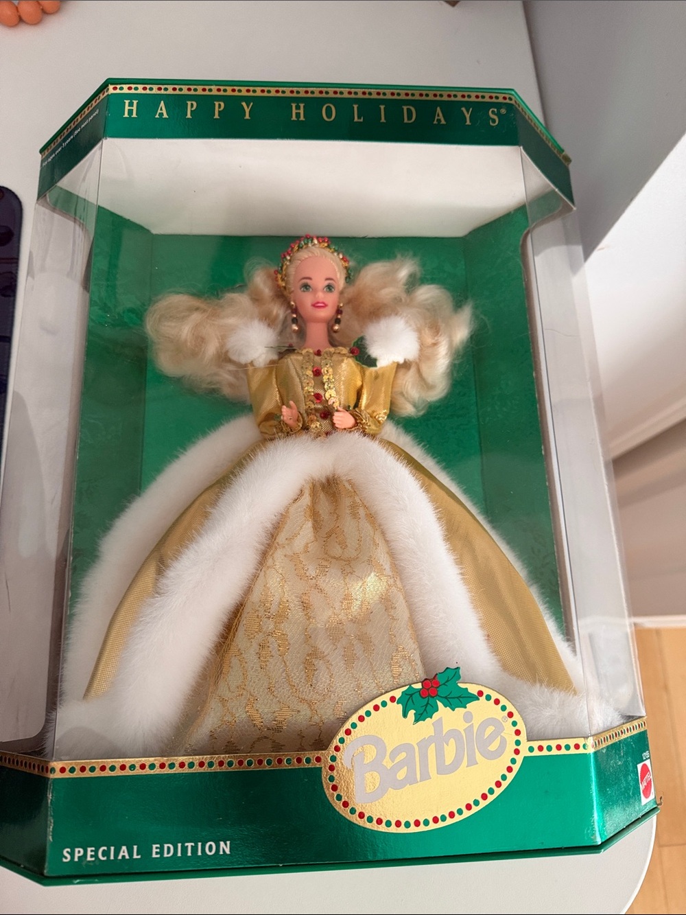 1994 Barbie Holiday Special Edition Gold and White Gown Doll